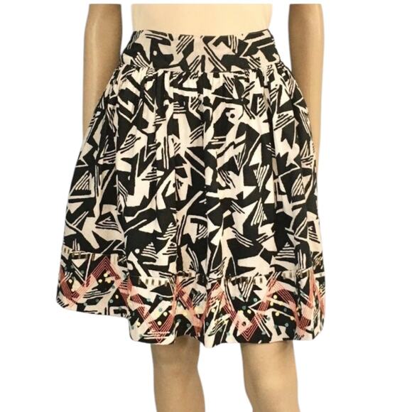 Anthro Odille Skirt Women's Size 0 Abstract Embroidered Beaded Hem Flare City - Picture 6 of 13